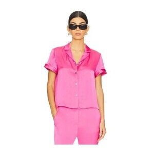 Theory womens Pink Azalea Crushed Satin Camp Shirt Blouse Top size P = 0-00 $295